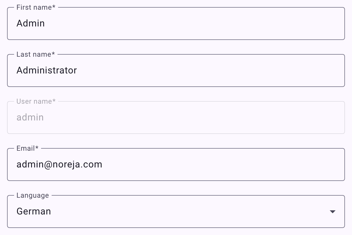 My Profile with name, user name, email and the Language field