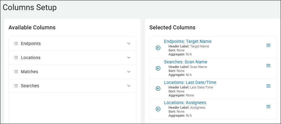 Column Setup for Scans with Assignment Report