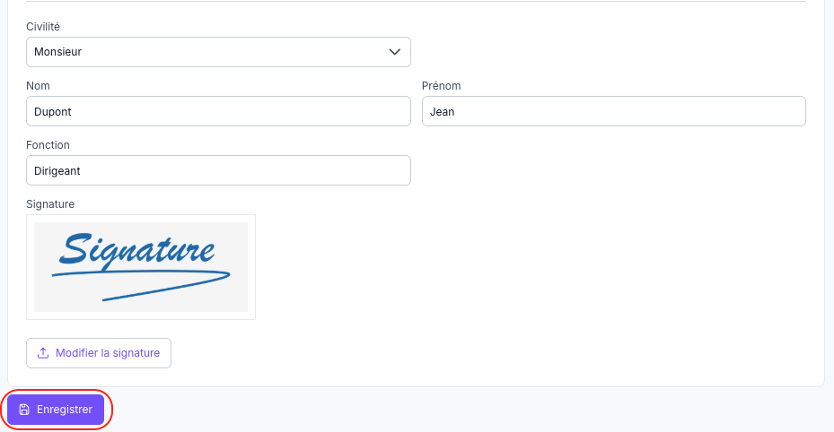 Bouton Enregistrer en bas de la page Paramètres