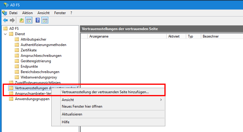 ADFS Management Konsole