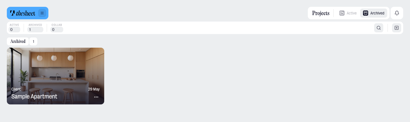 Archived projects tab with a sample archived project