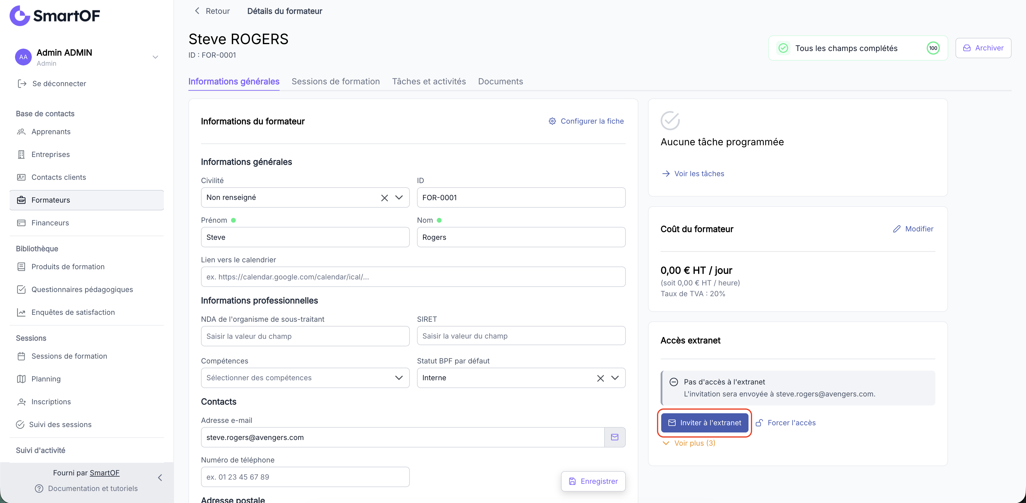 Encart Accès extranet avec bouton Inviter