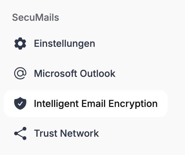 Menüpfad Administration, SecuMails, Intelligente E-Mail-Verschlüsselung