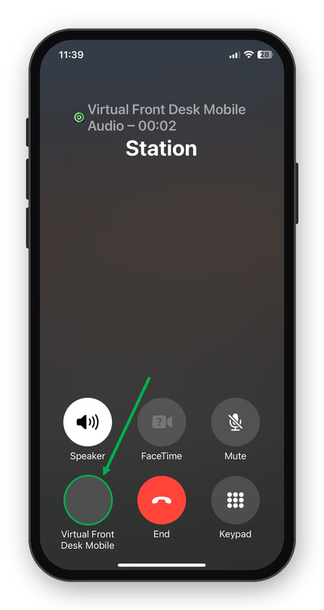 Tap Virtual Front Desk Mobile to turn on video