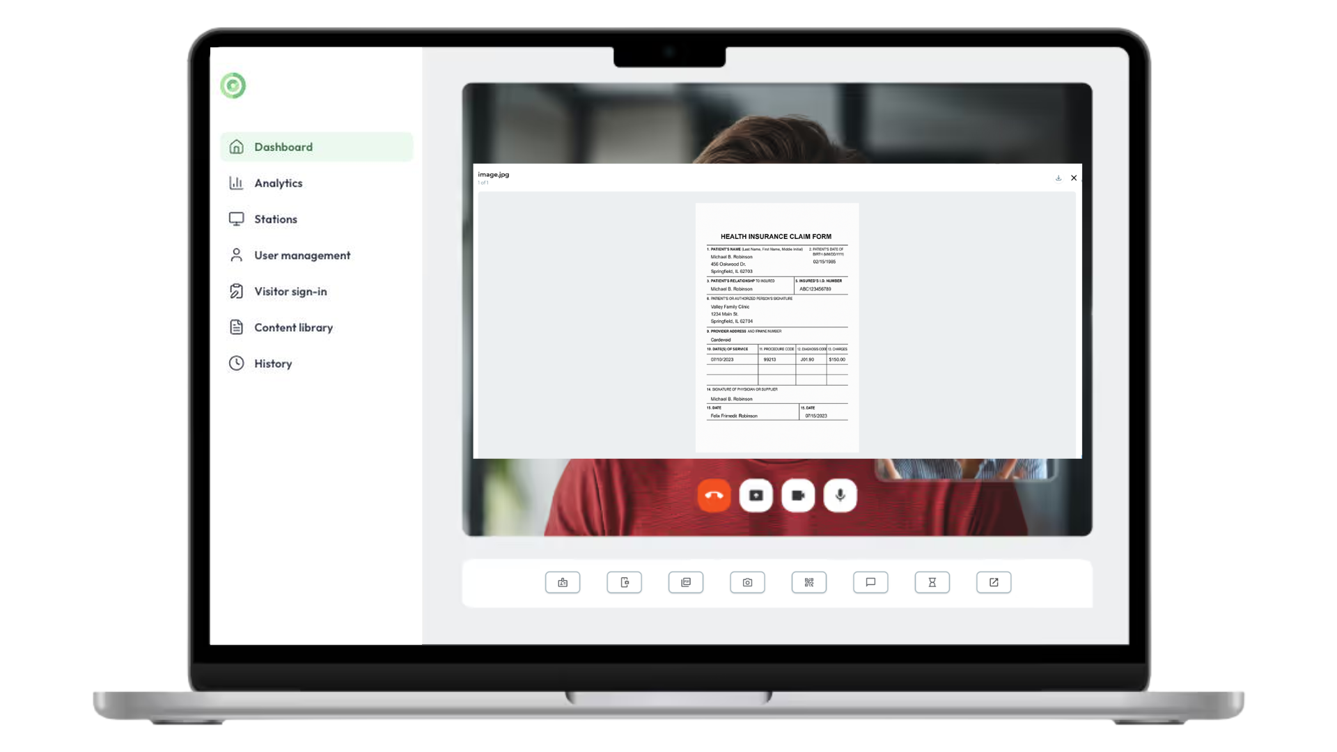 The scanned document open on the dashboard during the call