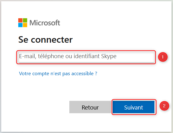 Microsoft 
Se connecter 
Votre compte n'est pas accessible ? 
Suivant 