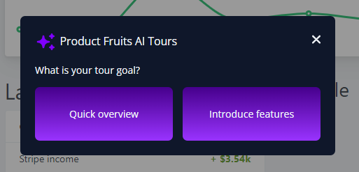 image showing the beginning prompt of AI tours defining the goal of the tour as quick overview or introduce features
