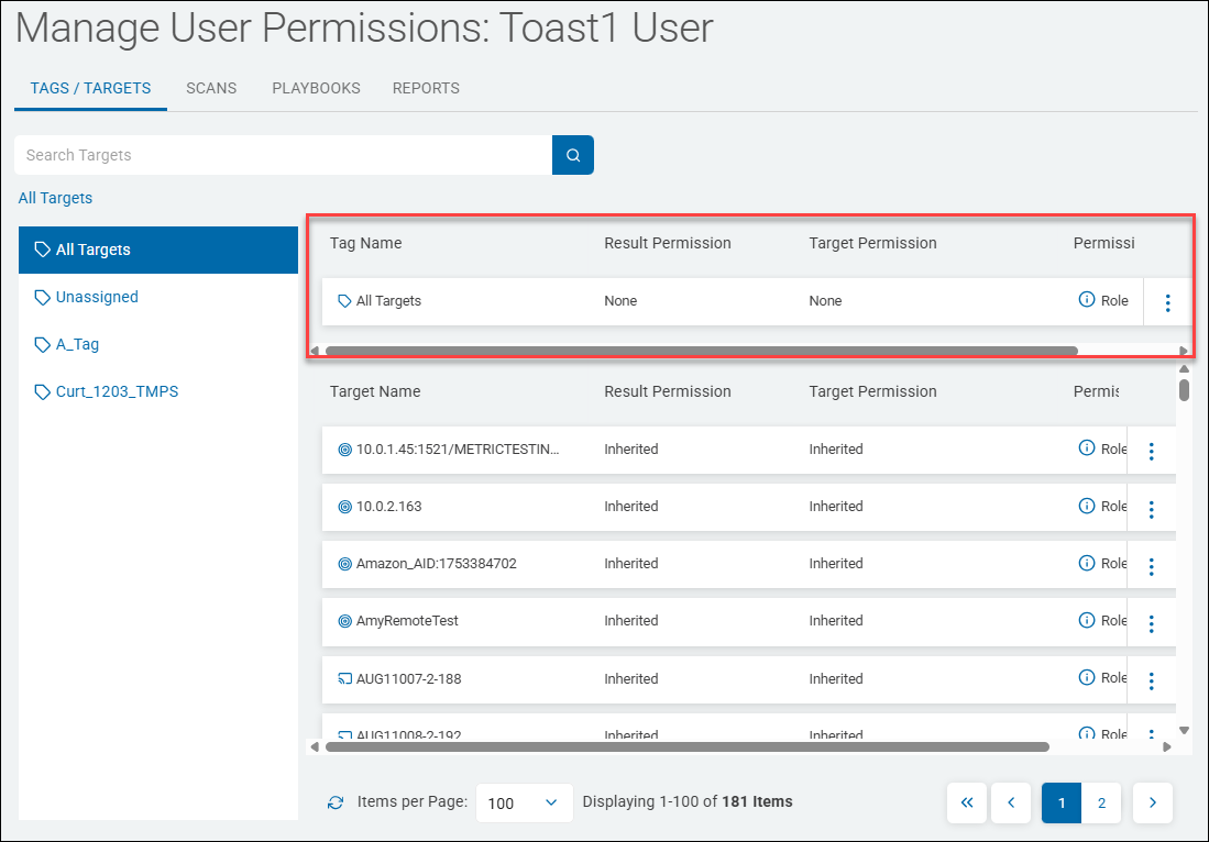 Manage User Permissions - TAGS/TARGETS tab - Tag permission