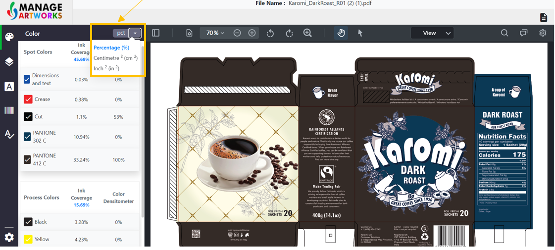 Color analysis tool for packaging artworks