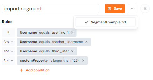 An example of imported segment rules