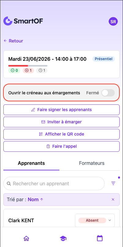 Ouvrir l'émargement dans l'extranet formateur