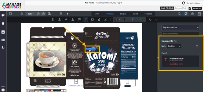 Annotate on the packaging artwork using additional text