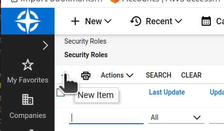 ConnectWise Security Roles list with the New Item button.