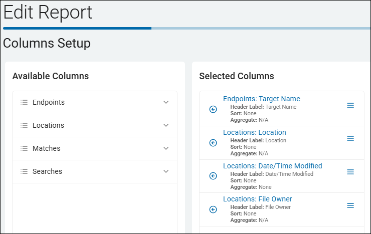 Columns Setup for Age Profiling Report