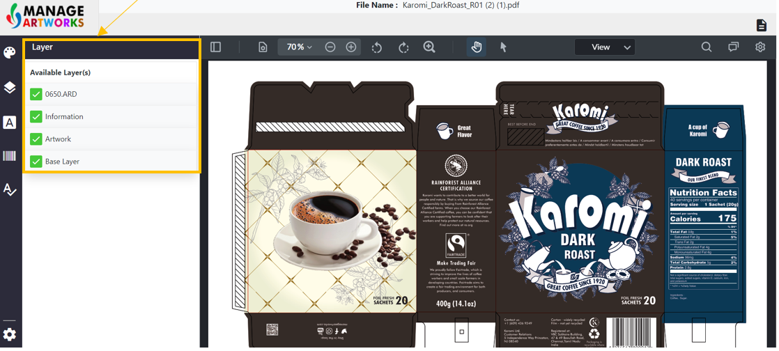 Layer separation tool for packaging artworks