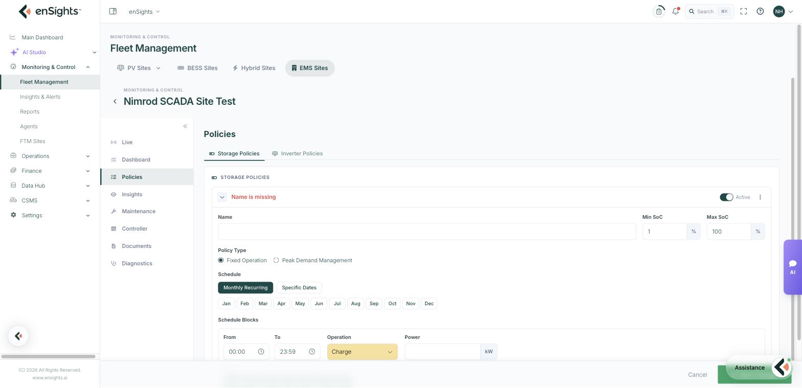 A storage policy open for editing, with schedule blocks