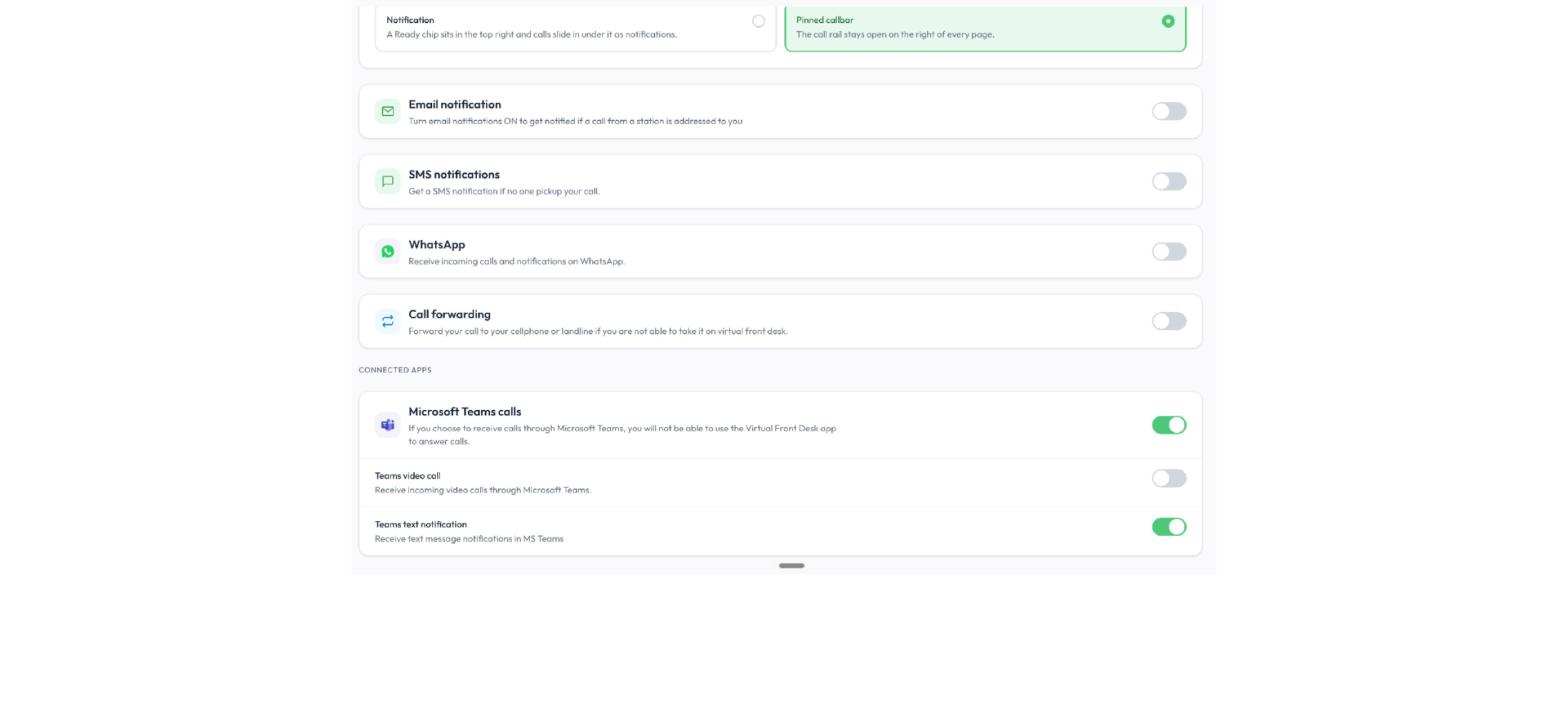 Notificaciones y llamadas, con las notificaciones de texto de Microsoft Teams activadas