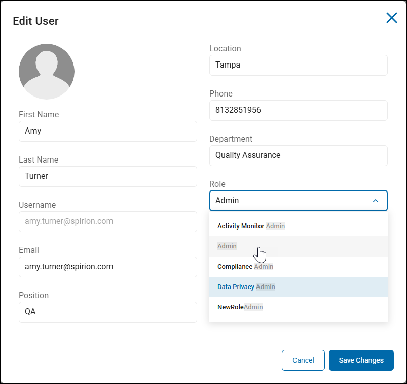 Edit User - Admin Role Member
