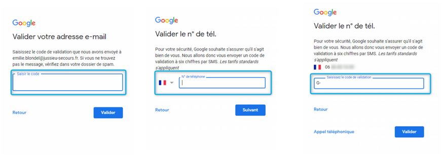 Valider votre adresse e-mail 
de que avons 
dans de 
Valider le ne de tél. 
Pour 
de envoyer un 
Si. Chiffres SMS 
11 • 
Valider le n' de tél. 
pcu souh&te s'assurer quv s'agit 
de d«vC 
Si. SMS LeS 
