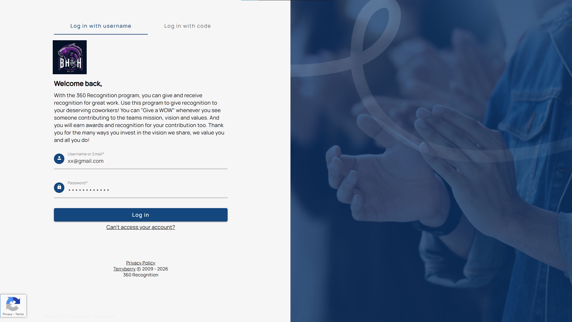 Login page with company branding