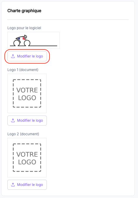 Vignette Logo pour le logiciel avec le bouton Modifier le logo