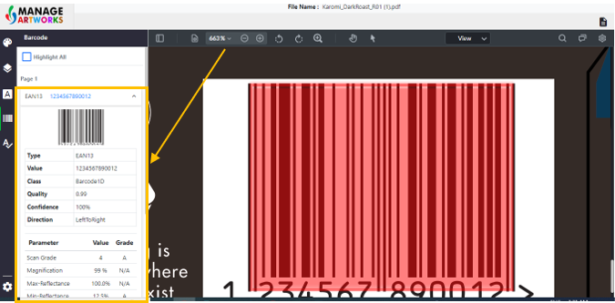 To find the scan grade, direction, type and class of the barcode on your packaging artwork
