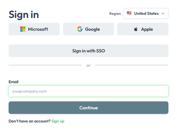 The sign-in options