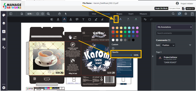 Change the opacity for a strike content on your packaging artwork