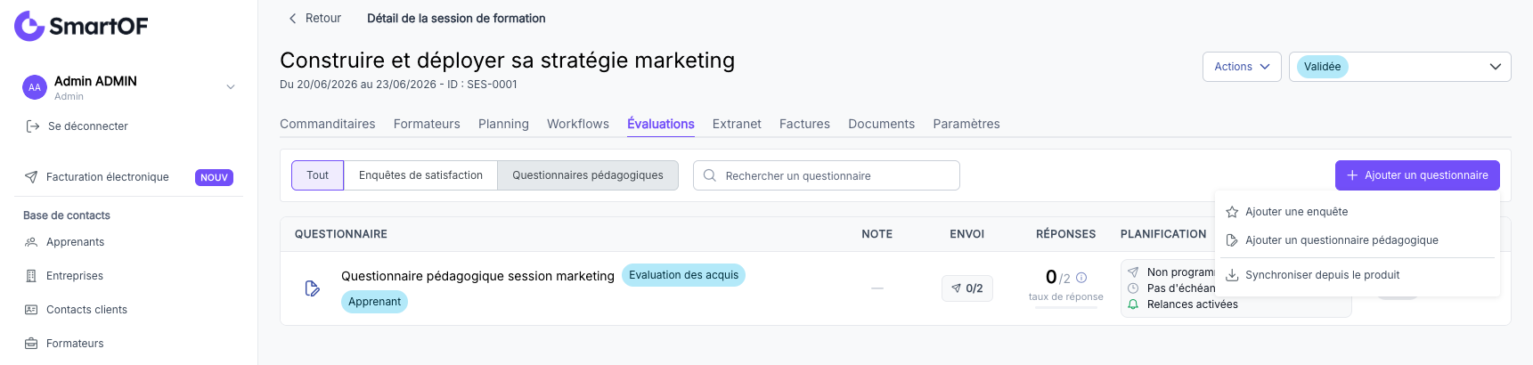 Sélection du gabarit d'enquête de satisfaction
