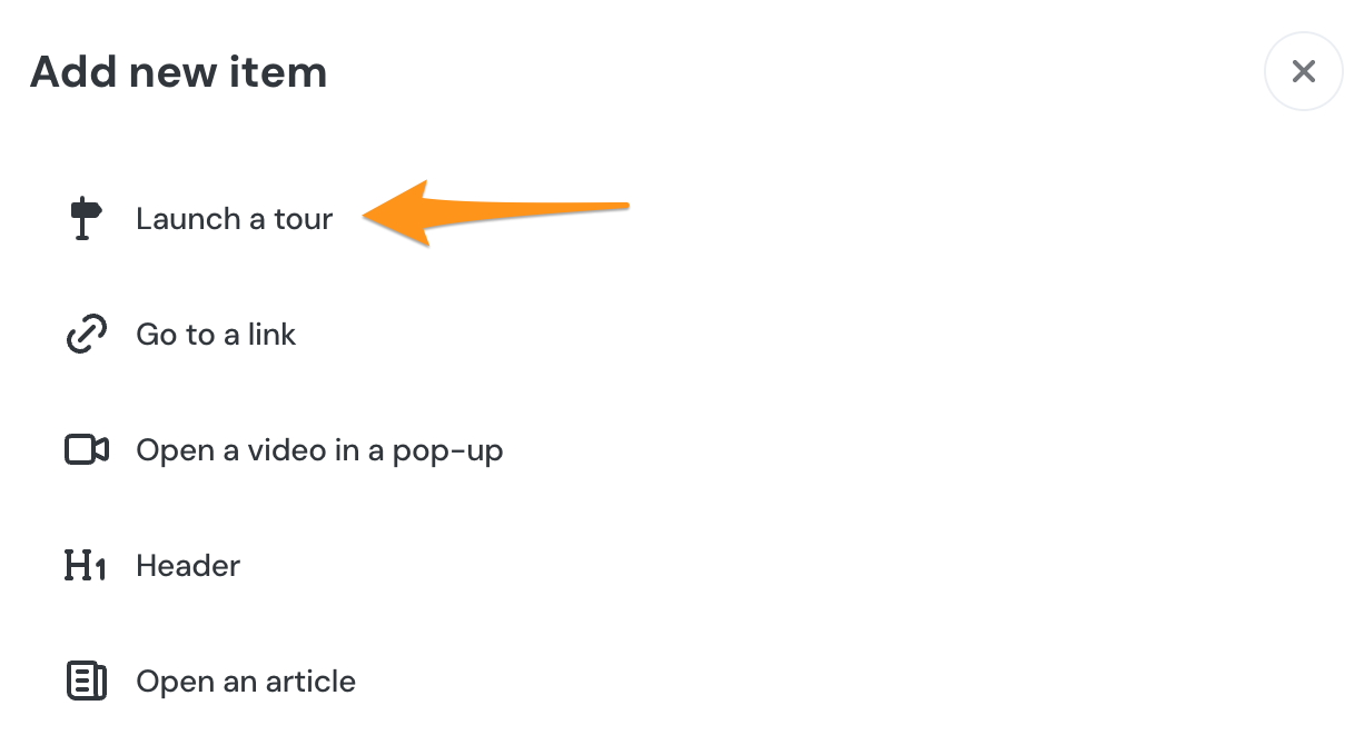 The Add New Item page pointing to Launch a Tour