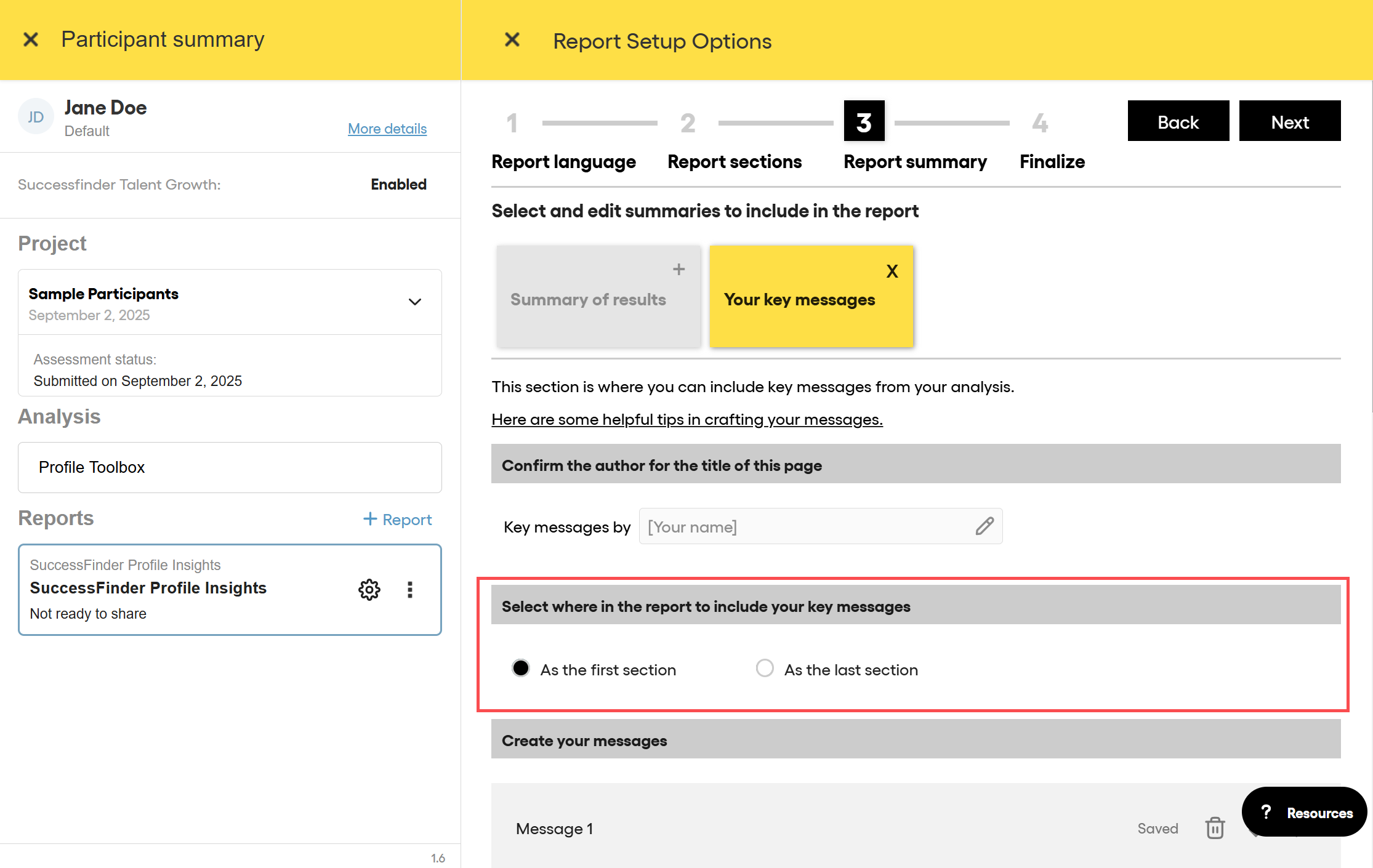 How to configure your key messages - SuccessFinder Help & Resources Center