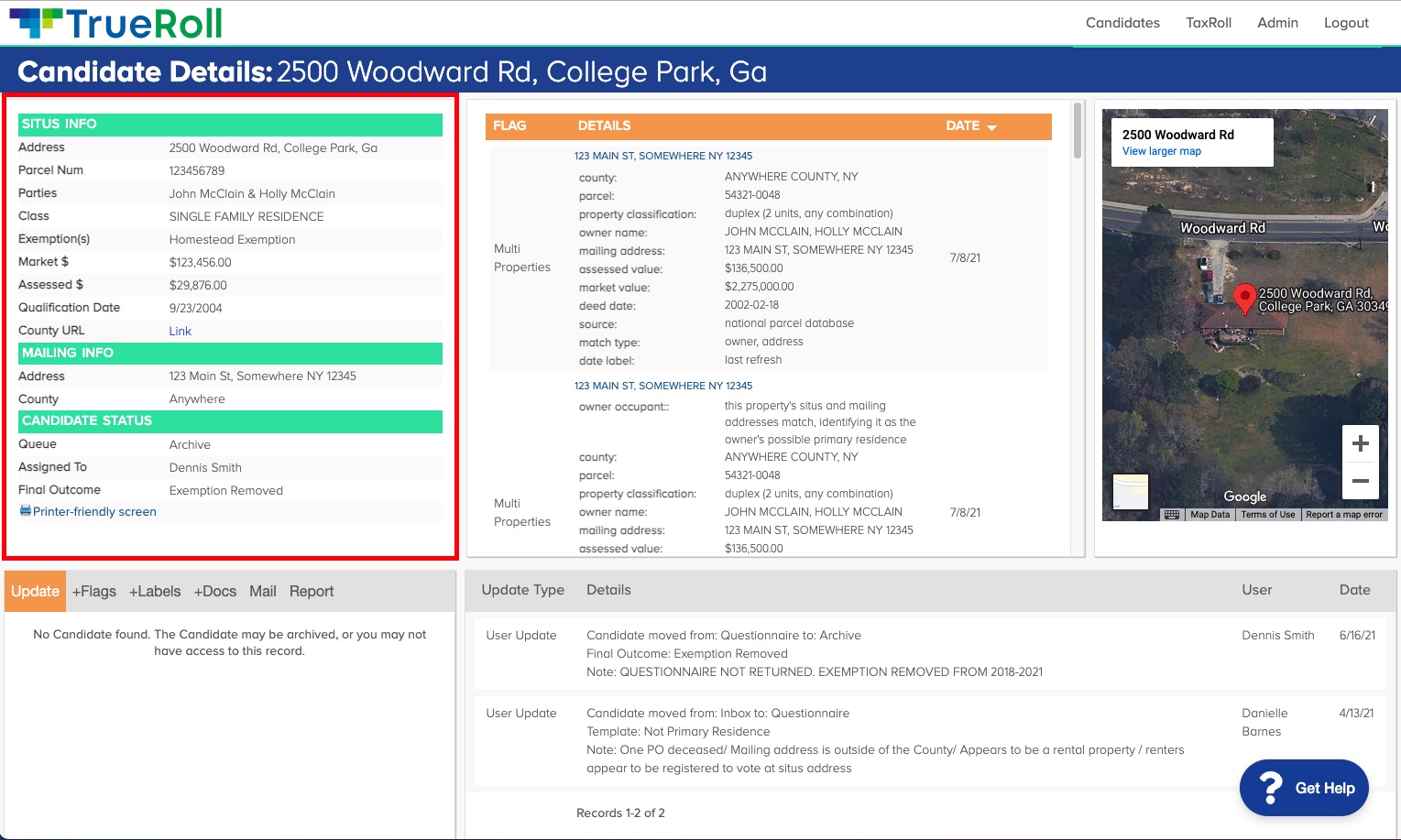 Candidate Details Screen TrueRoll HelpDesk