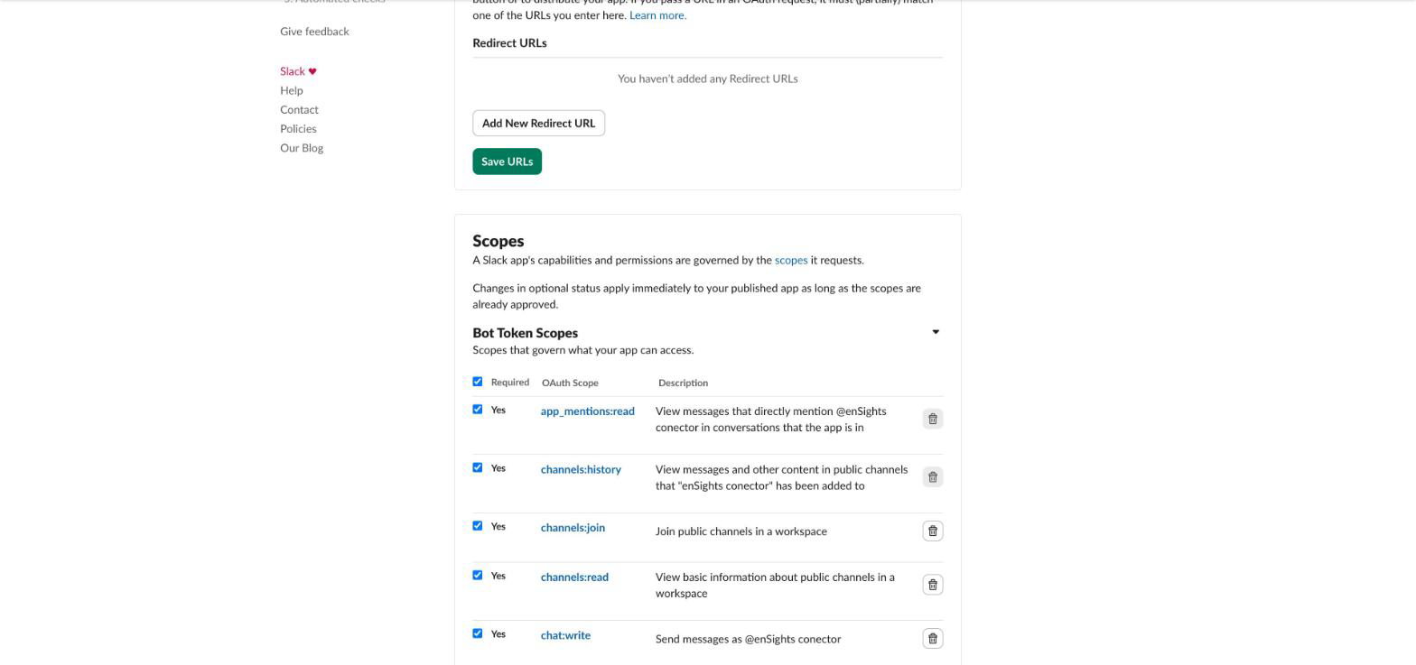 Bot Token Scopes table on the OAuth and Permissions page in Slack