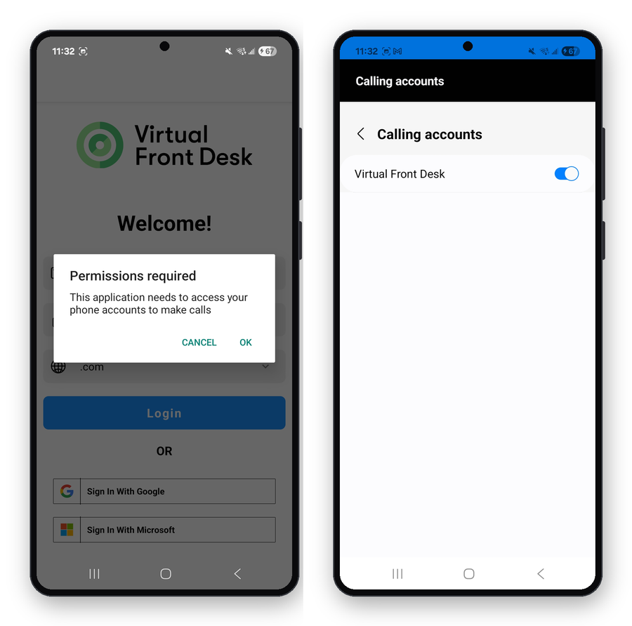 Turn on Virtual Front Desk under Calling accounts