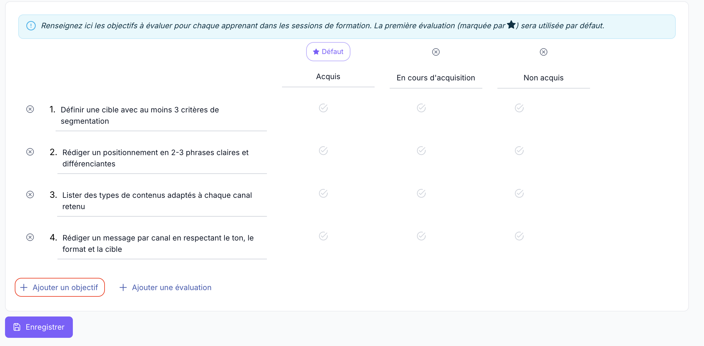 Ajout d'un objectif dans la liste