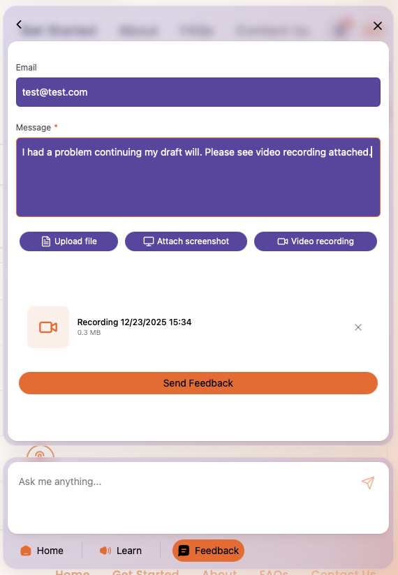 Sample Feedback form ready to submit.