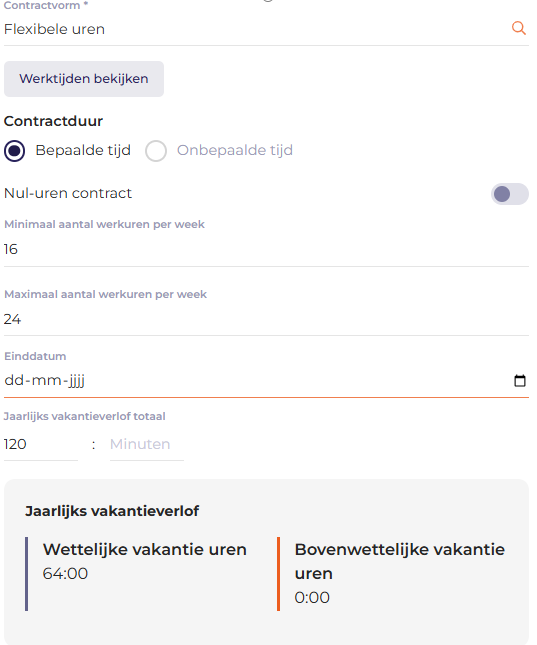 Flexibele uren contract - voorbeeld