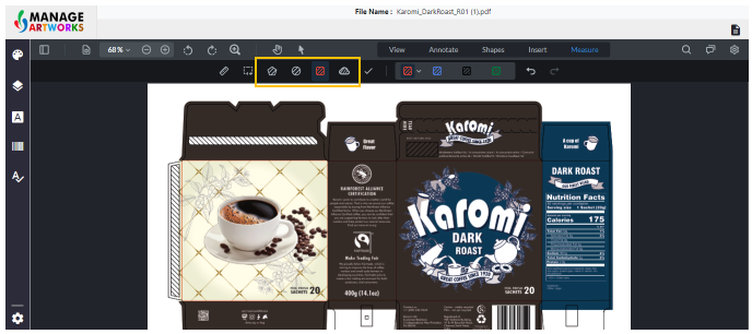 Annotate on your packaging artwork using shapes to find the area of an element - circle, pentagon, square