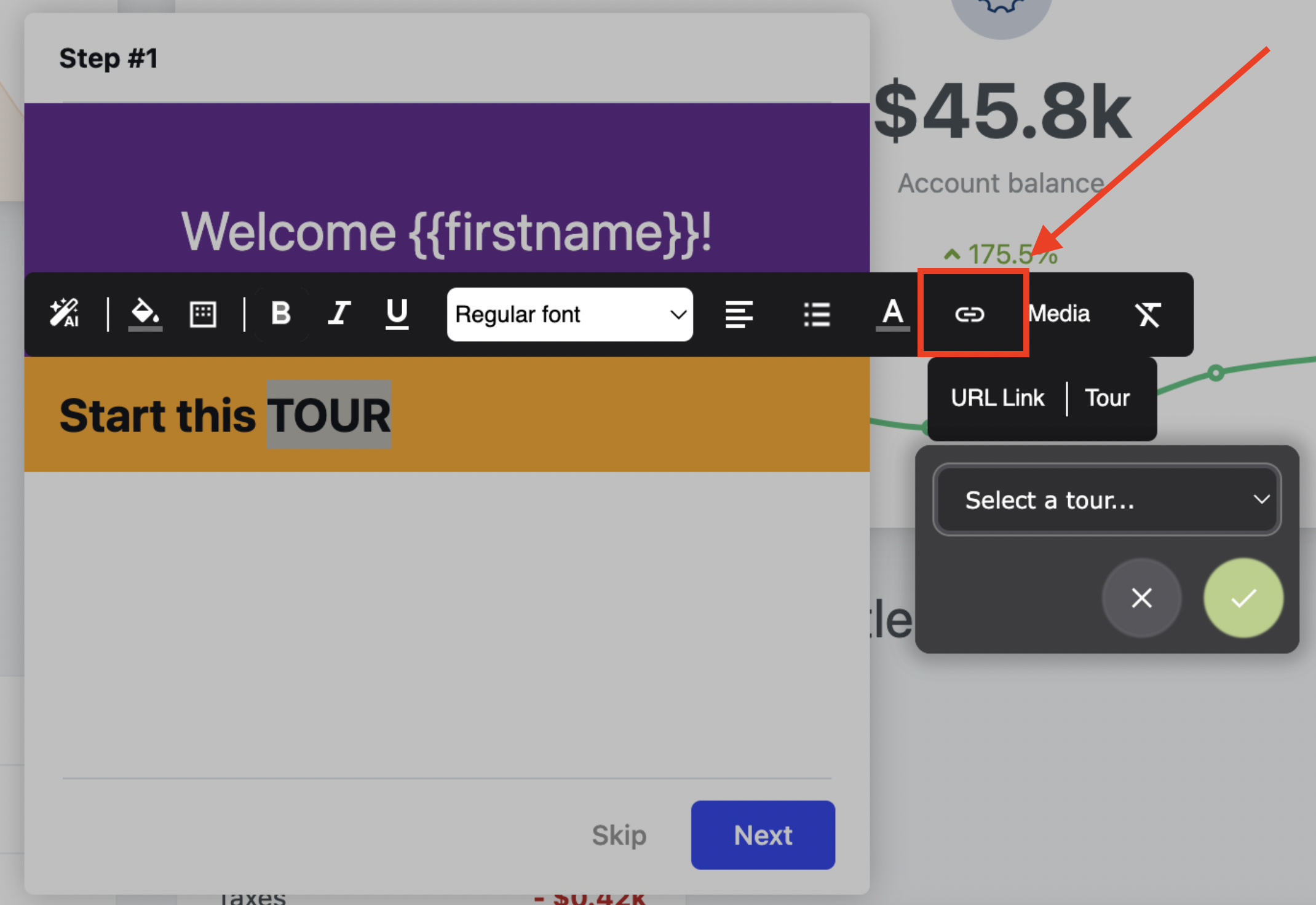 image showing how to link a tour from tour card text