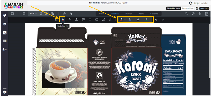 Underline tool for underlining text on your packaging artwork