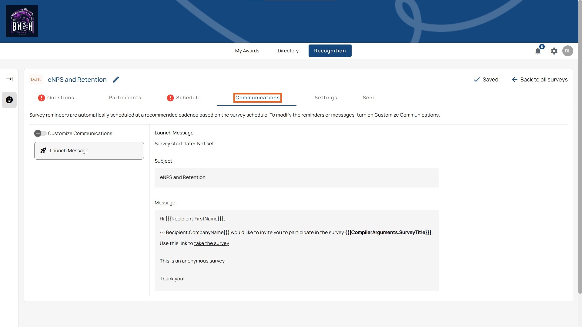 Communications tab