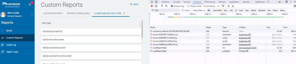 Report ID in network tab