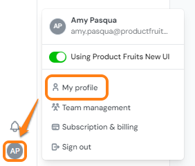 Navigating to the My profile menu in the Product Fruits administration