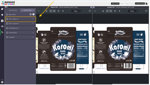 Highlight text differences on packaging artwork