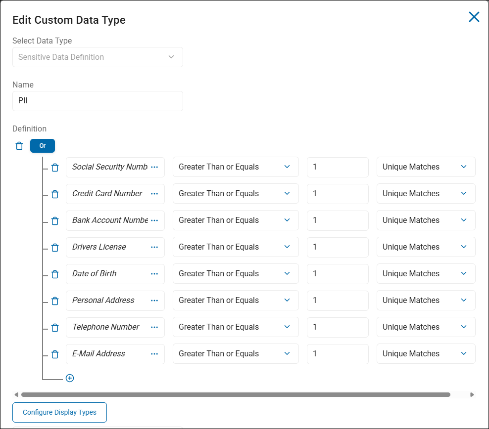 PII data type example with definition logic
