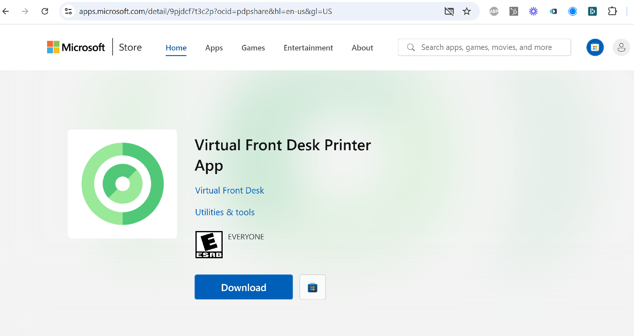 L'application d'impression Virtual Front Desk dans le Microsoft Store