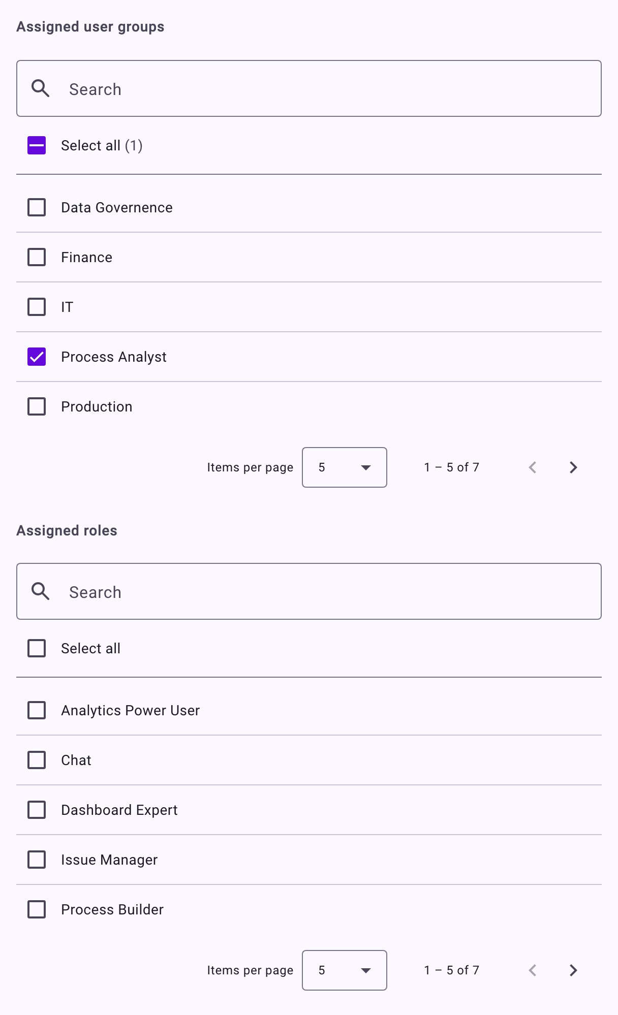 The Assigned user groups and Assigned roles lists in the Add user form