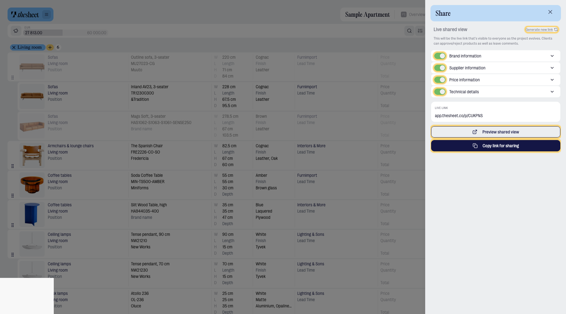 Preview of the shared client view