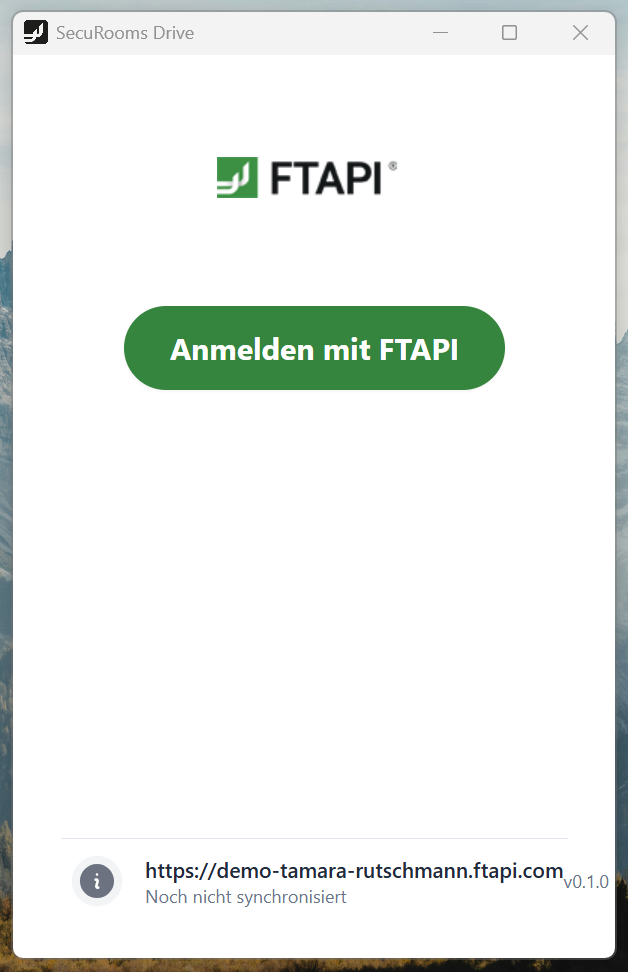 Anmeldefenster mit Button Anmelden mit FTAPI