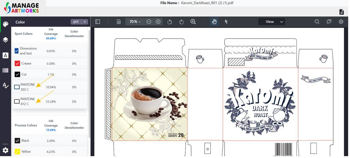 Color analysis tool for packaging artworks